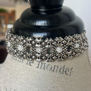 Vintage Sergio Gutierrez, silver mesh Swarovski crystal ball 15" choker necklace